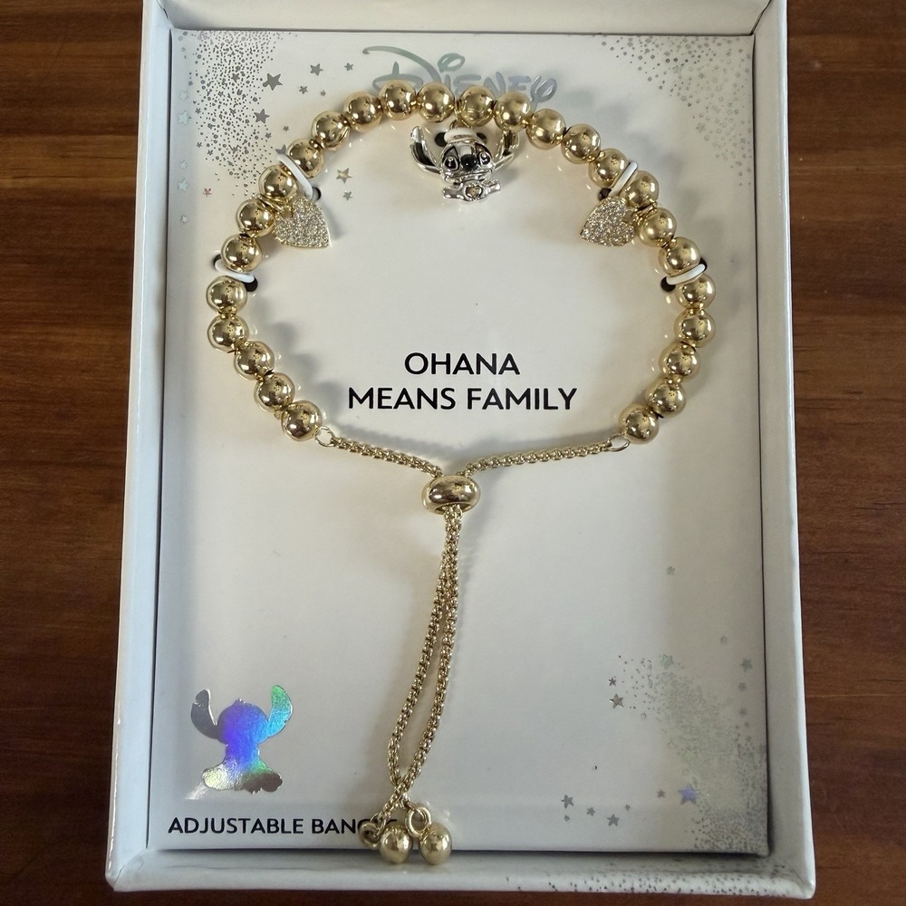 Disney Stitch Ohana Means Family‎ Gold Plated Adjustable Bangle NIB